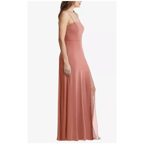 New ~ LOVELY ~ Square Neck Chiffon Maxi Dress With Front Slit Size 6 HOMECOMING - Picture 3 of 8